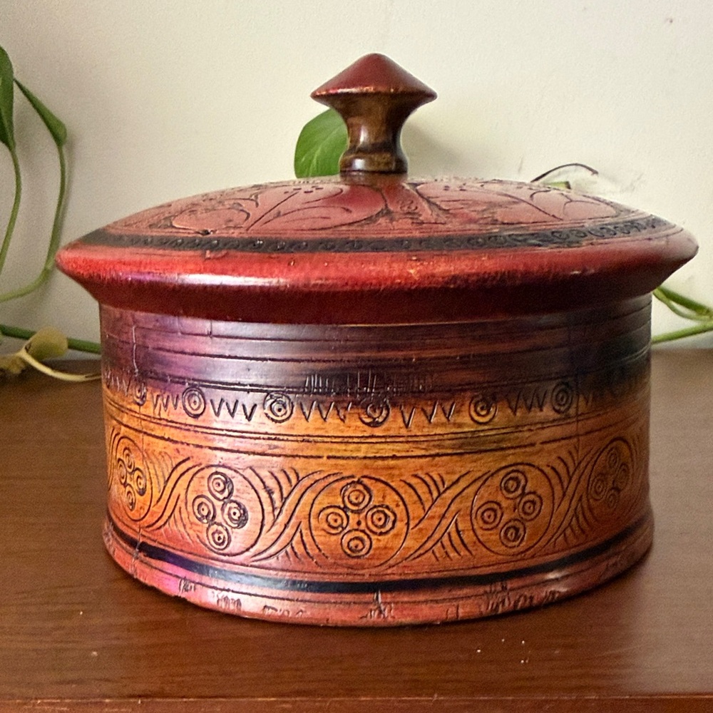 Middle Eastern Lacquered Spice Box, Antique Wood